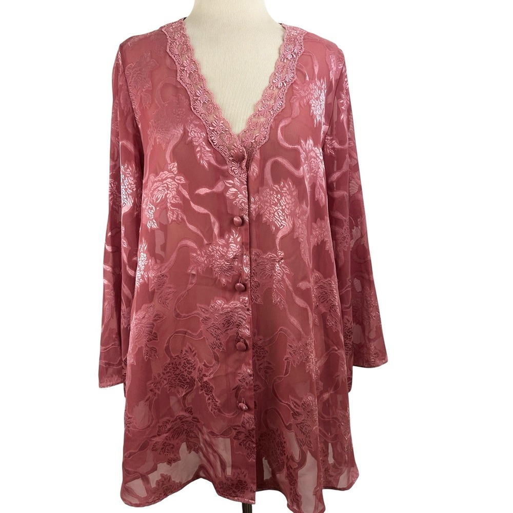 VICTORIA'S SECRET Vintage Floral Pink Sleep Shirt P / S Lace Robe Top Lingerie